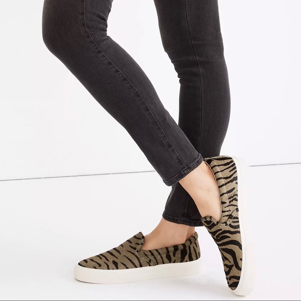 New Madewell Sidewalk Zebra Calf Hair Slip On Sneaker Size 6